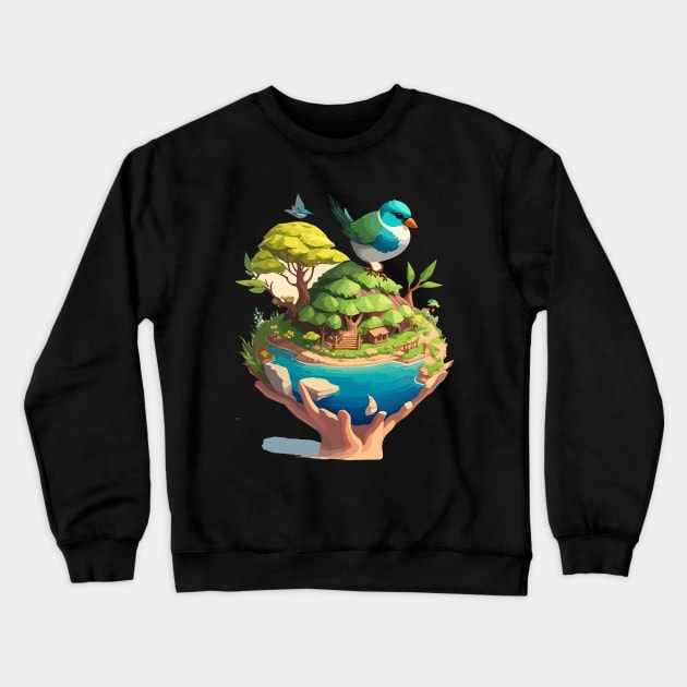 Save Earth Day World Environment Day Cute Bird Inspirational Gift Crewneck Sweatshirt by norhan2000